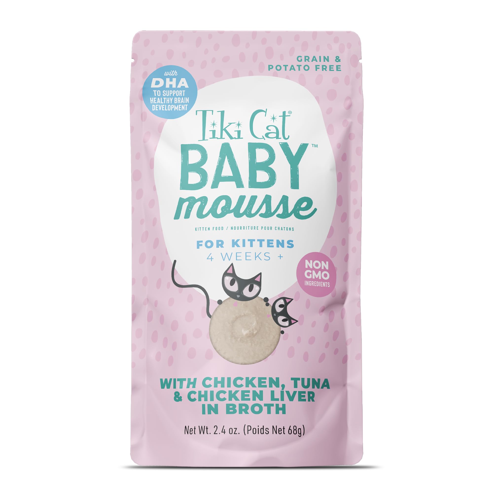 Tiki Cat Baby Mousse Wet Cat Food Chicken Tuna & Chicken Liver |4oz Pouch (12 Count) for Kittens & Seniors