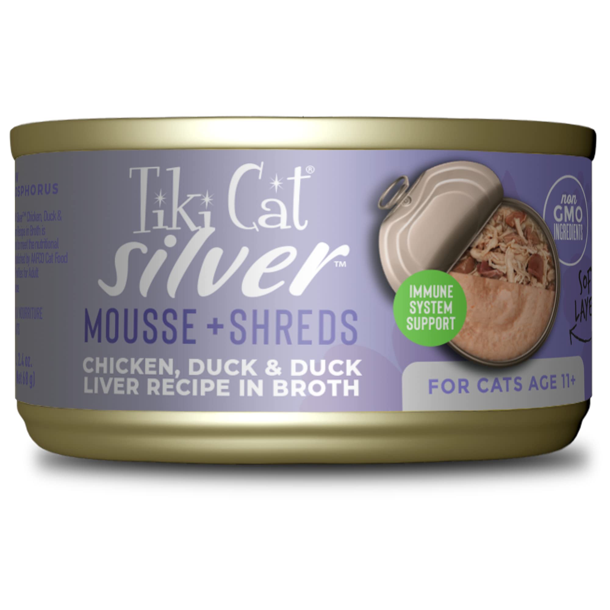 Tiki Cat Silver Wet Cat Food for Senior Cats - Chicken, Duck & Duck Liver, |4 oz. Cans (6 Count)