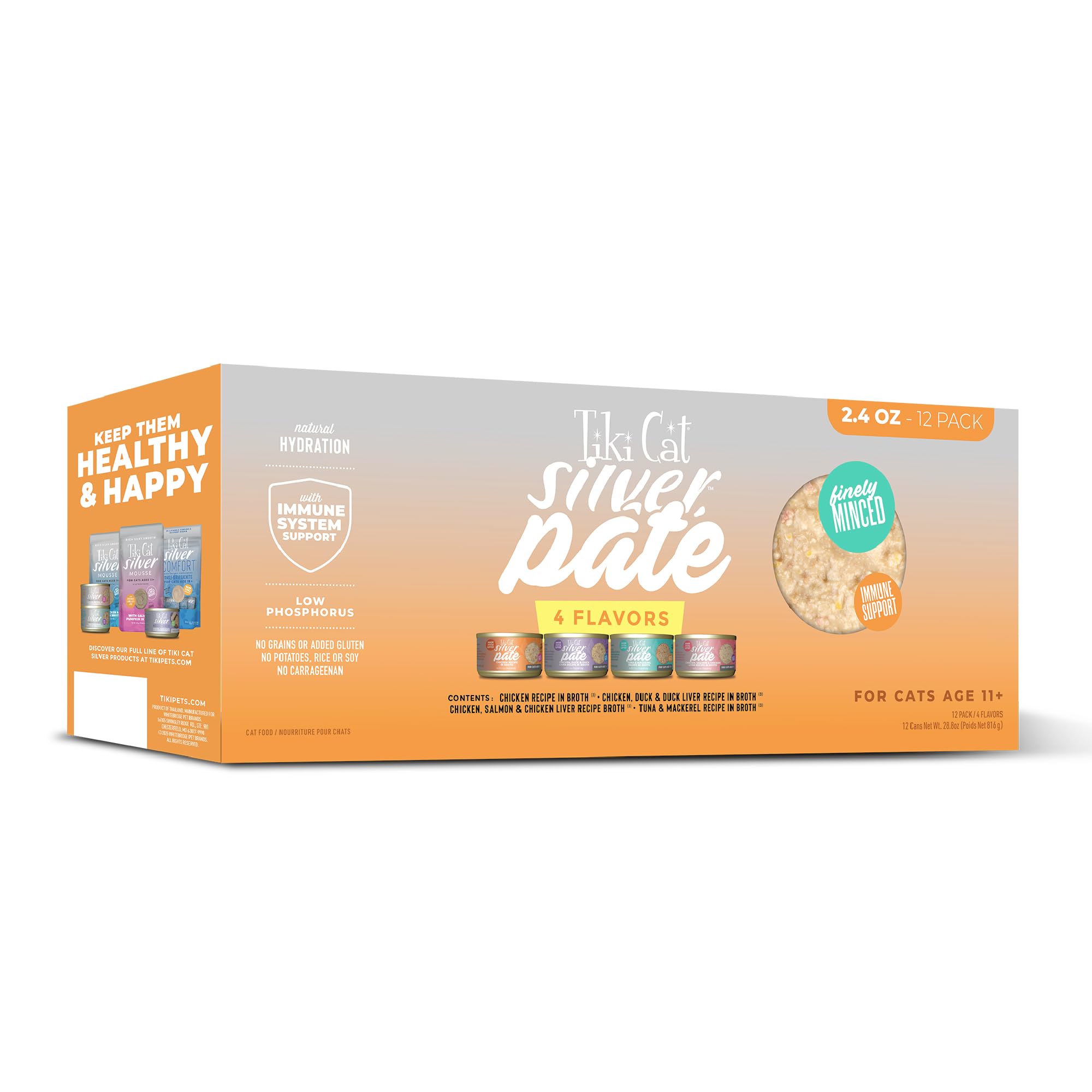Tiki Cat Silver Pate Wet Cat Food for Cats - Tasty Variety Pack - |4 oz Can (12 Count) - Flavorful & Nutritious Meal Op