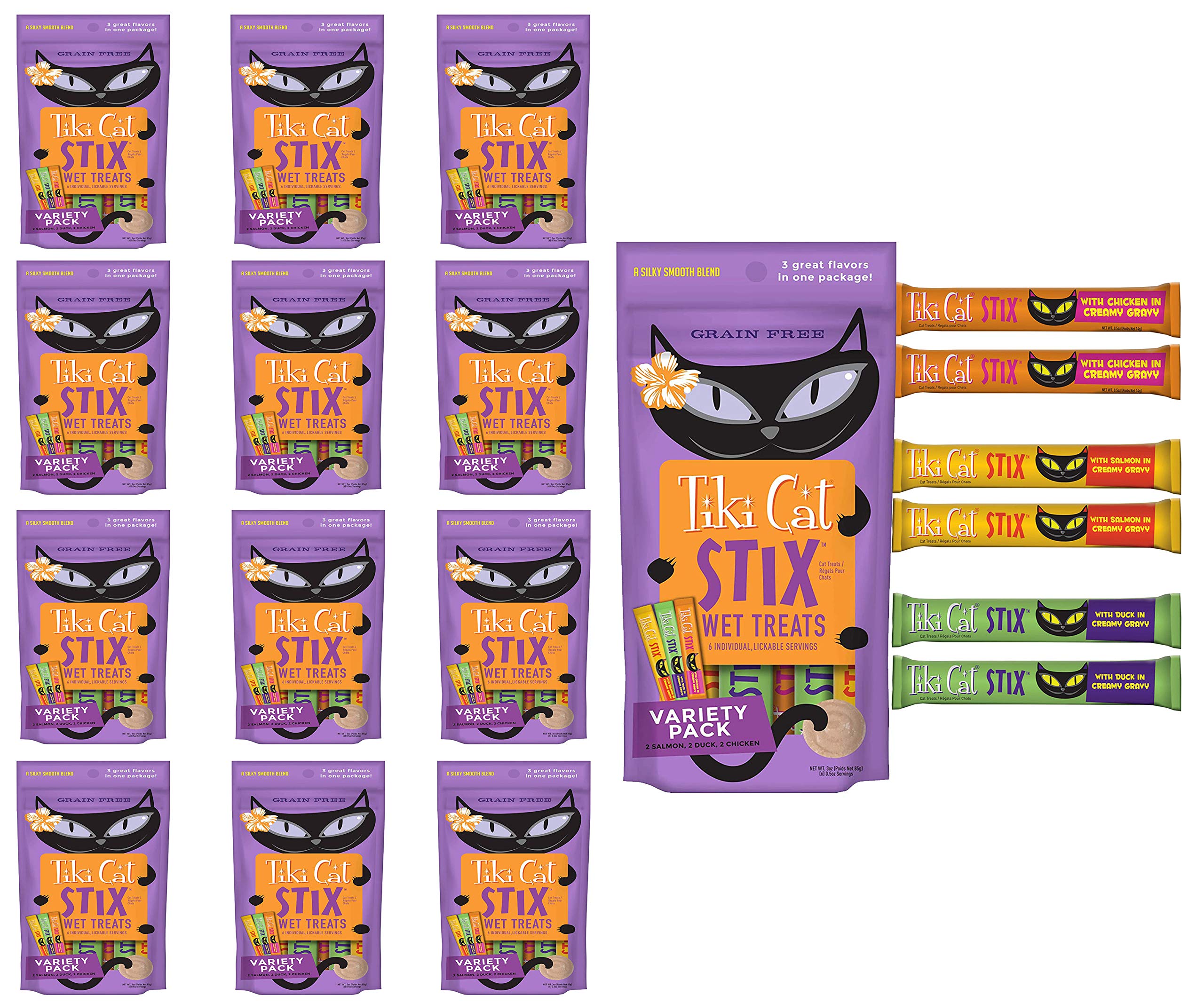 Tiki Cat Stix Wet Treats for Cats - Grain Free, Chicken, Salmon and Duck Flavor, Lickable Silky Smooth Blend in Creamy